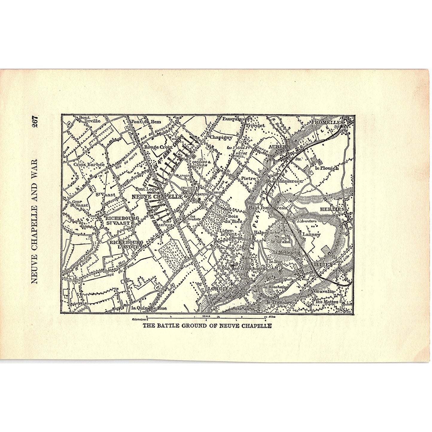 The Battle Ground of Neuve Chapelle 1919 WWI Map Print AG1-1