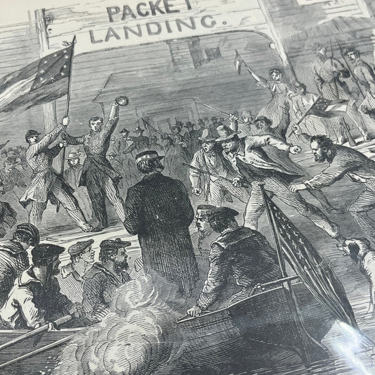 Packet Landing Captain Bailey Original Antique Civil War engraving print FL6-9