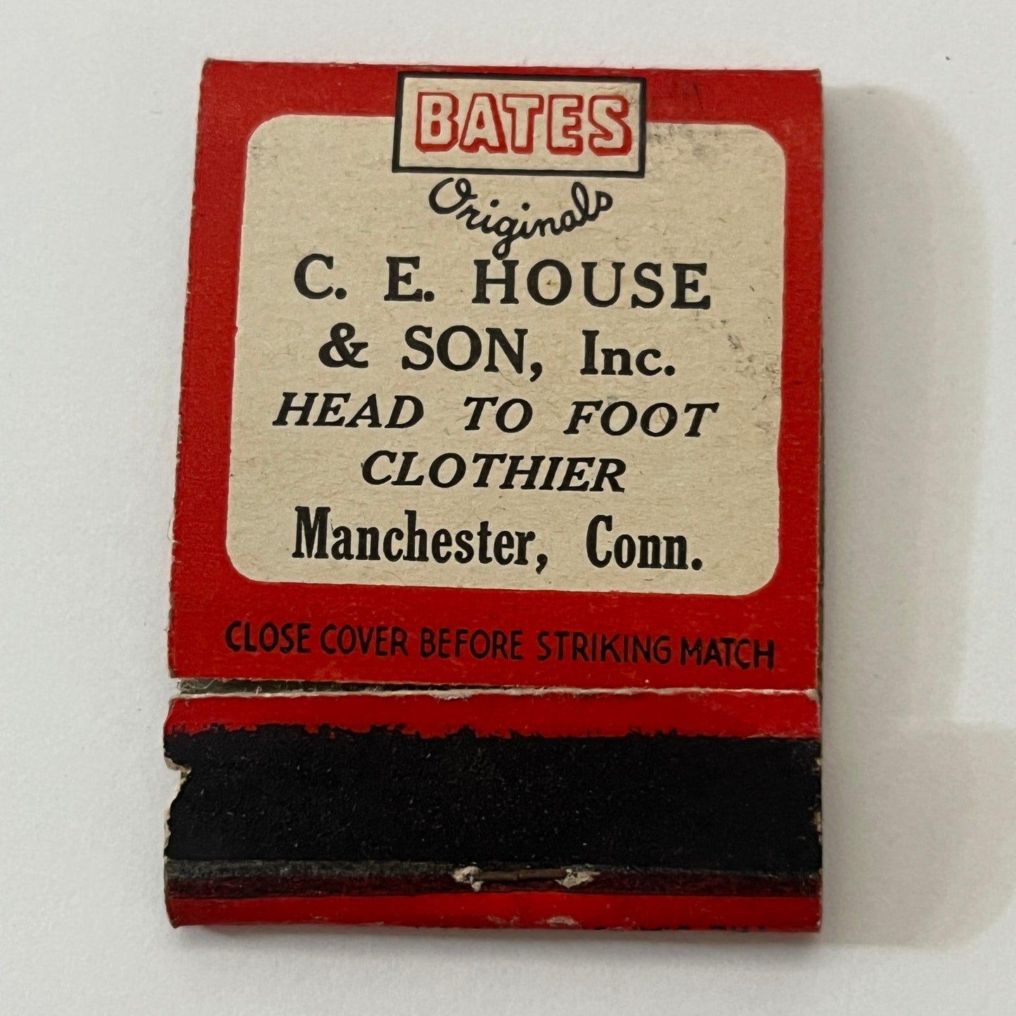 C.E. House & Son Clothier Manchester CT Bates Shoes Matchbook Cover TB6-MB1-2