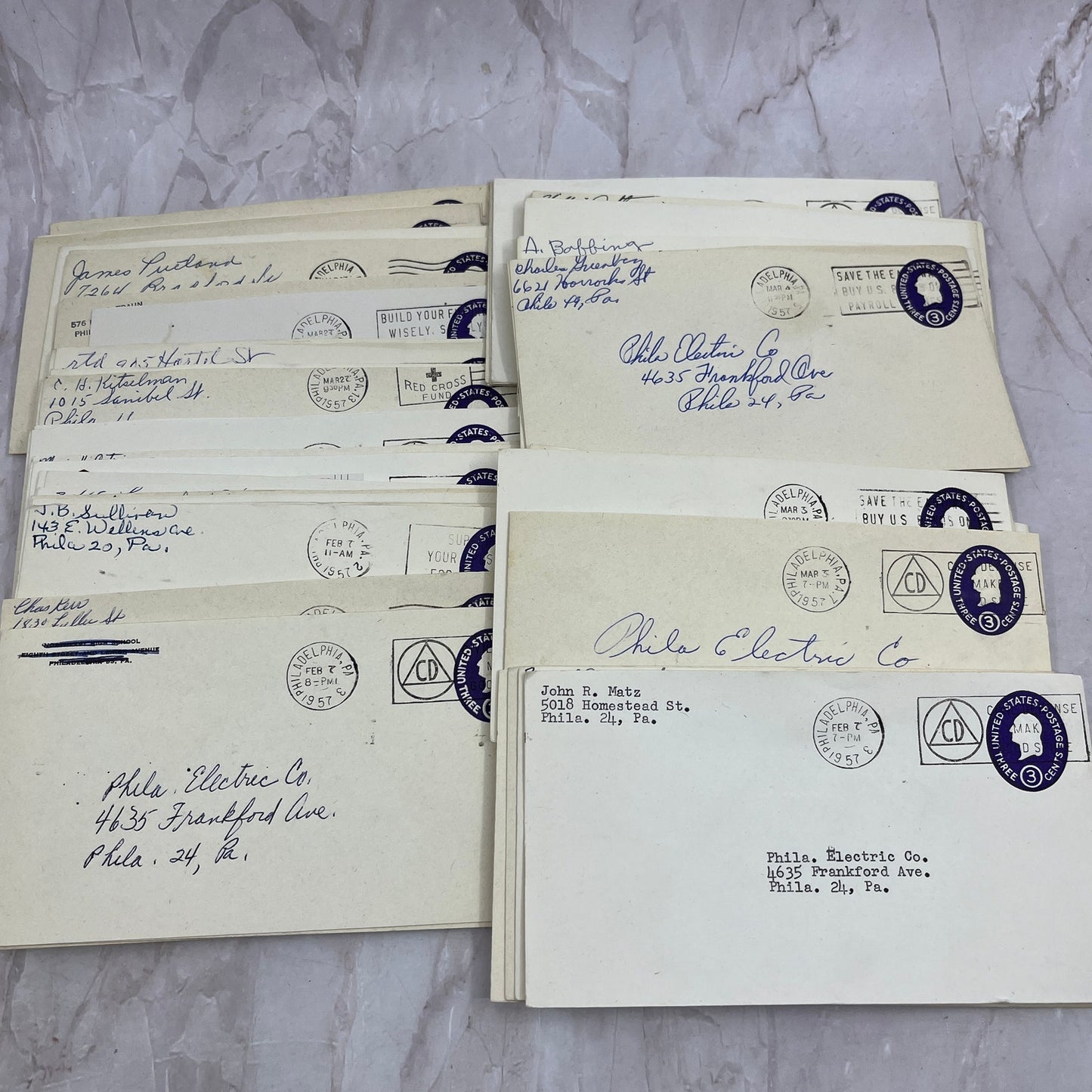 Huge Lot 50+ Philadelphia Electric Company 1957 Postal Cover Envelopes TG7-PEC1