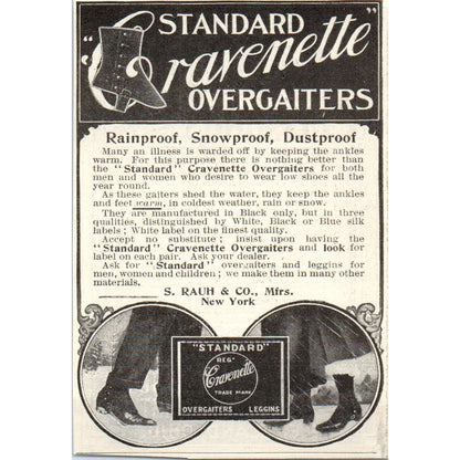 Standard Cravenette Overgaiters S. Rauh & Co NY c1905 Advertisement AE7-A1