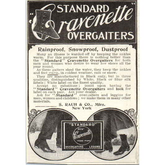 Standard Cravenette Overgaiters S. Rauh & Co NY c1905 Advertisement AE7-A1