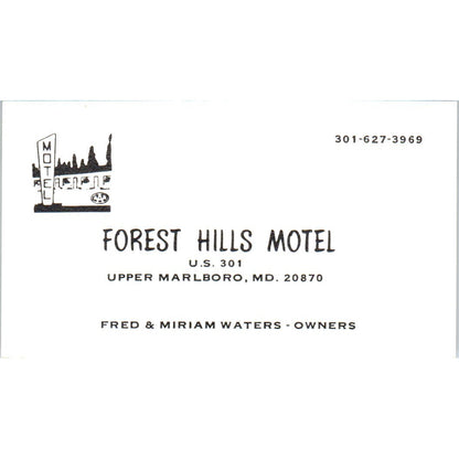 Forest Hills Motel Fred & Miriam Waters Upper Marlboro MD Business Card SD8-B22