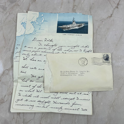 1963 Handwritten Letter USS Hornet CVS-12 Letterhead to Minneapolis AE3