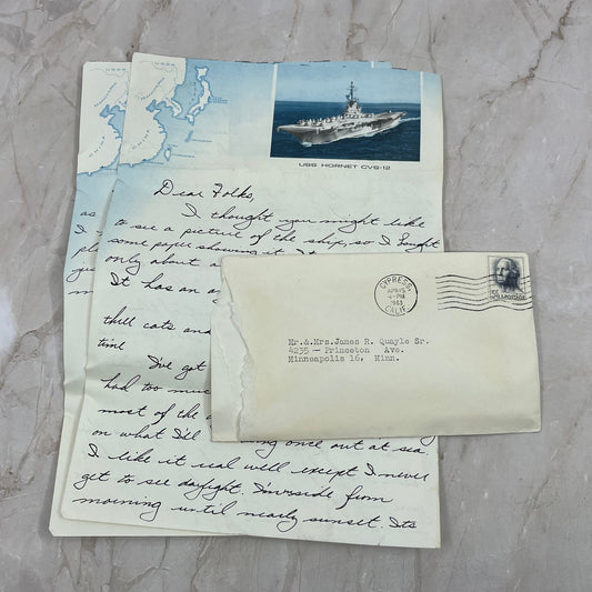 1963 Handwritten Letter USS Hornet CVS-12 Letterhead to Minneapolis AE3