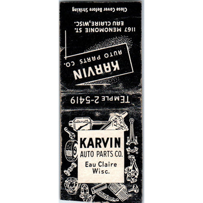 Karvin Auto Parts Co Eau Claire WI Vintage Matchbook Cover SD2-Y12