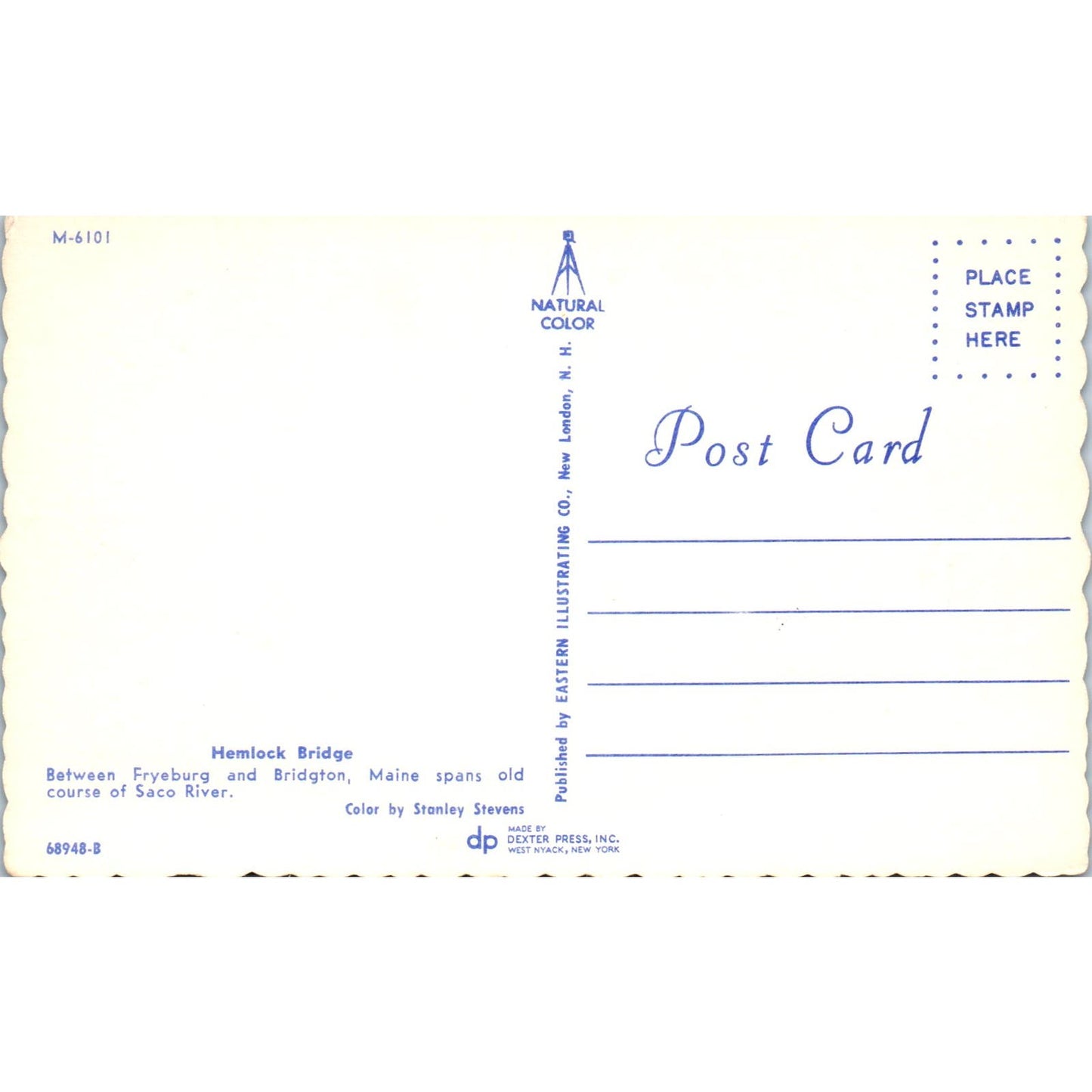 Hemlock Bridge Fryeburg Bridgton Maine Saco River Covered Bridge Postcard PB13