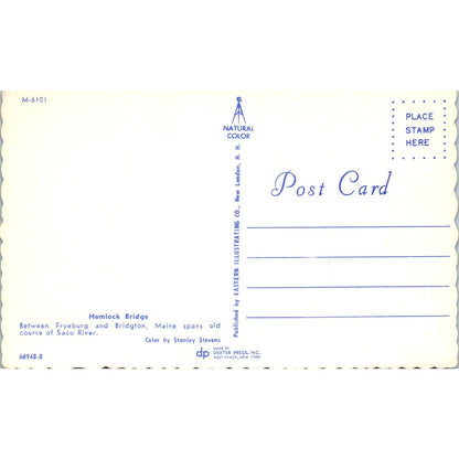 Hemlock Bridge Fryeburg Bridgton Maine Saco River Covered Bridge Postcard PB13