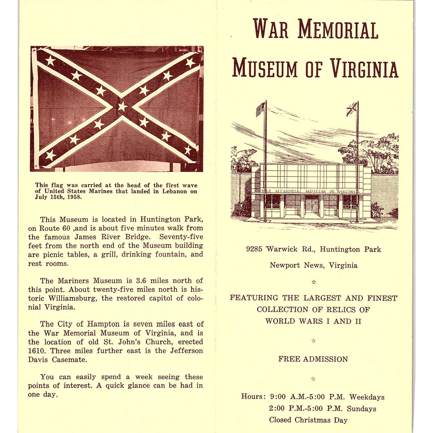 War Memorial Museum of Newport News VA Vintage Travel Brochure TH2-TB5