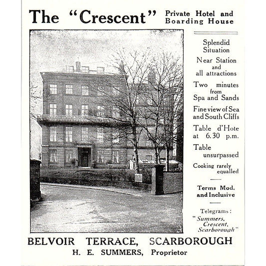 The Crescent Belvoir Terrace H.E. Summers Scarborough c1910 Ad AF3-Q3