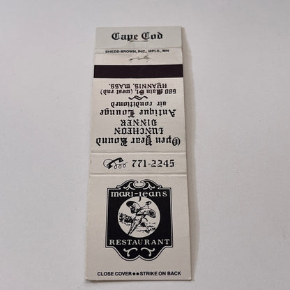 Mari-Jeans Restaurant Hyannis MA Vintage Matchbook Cover TB6-MB2-1