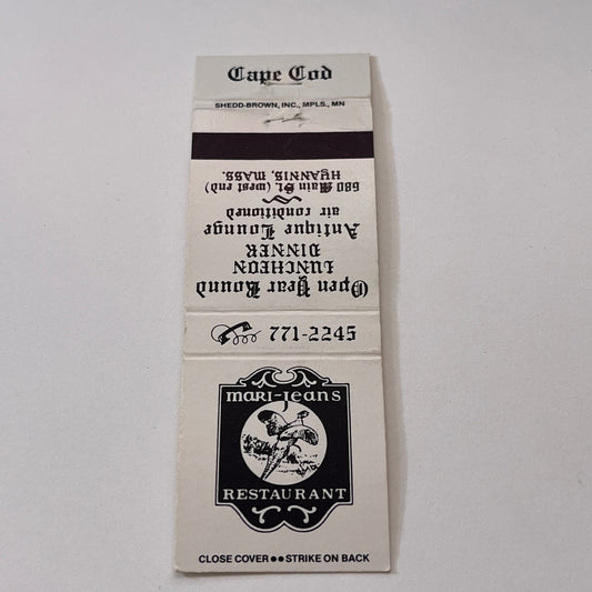 Mari-Jeans Restaurant Hyannis MA Vintage Matchbook Cover TB6-MB2-1
