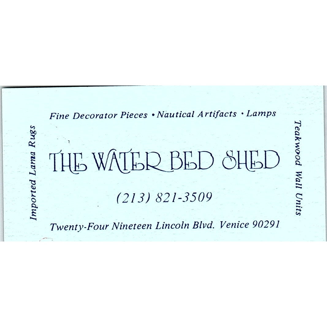 The Water Bed Shed Imported Lama Rugs Venice Vintage Business Card SF3-B3