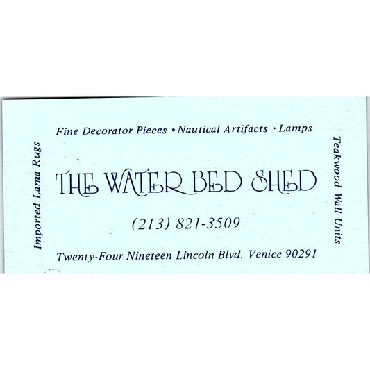 The Water Bed Shed Imported Lama Rugs Venice Vintage Business Card SF3-B3