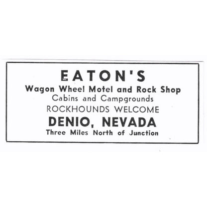 Eaton's Wagon Wheel Motel and Rock Shop Denio Nevada 1972 Ad AF8-S6