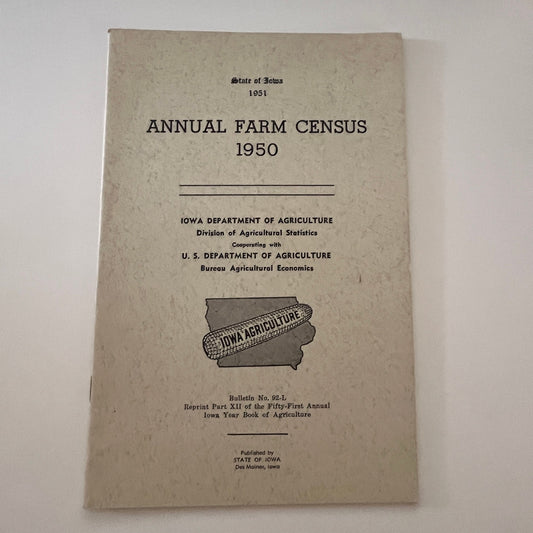 State of Iowa Annual Farm Census 1950 Ames IA Farm Bulletin TK2-XB5