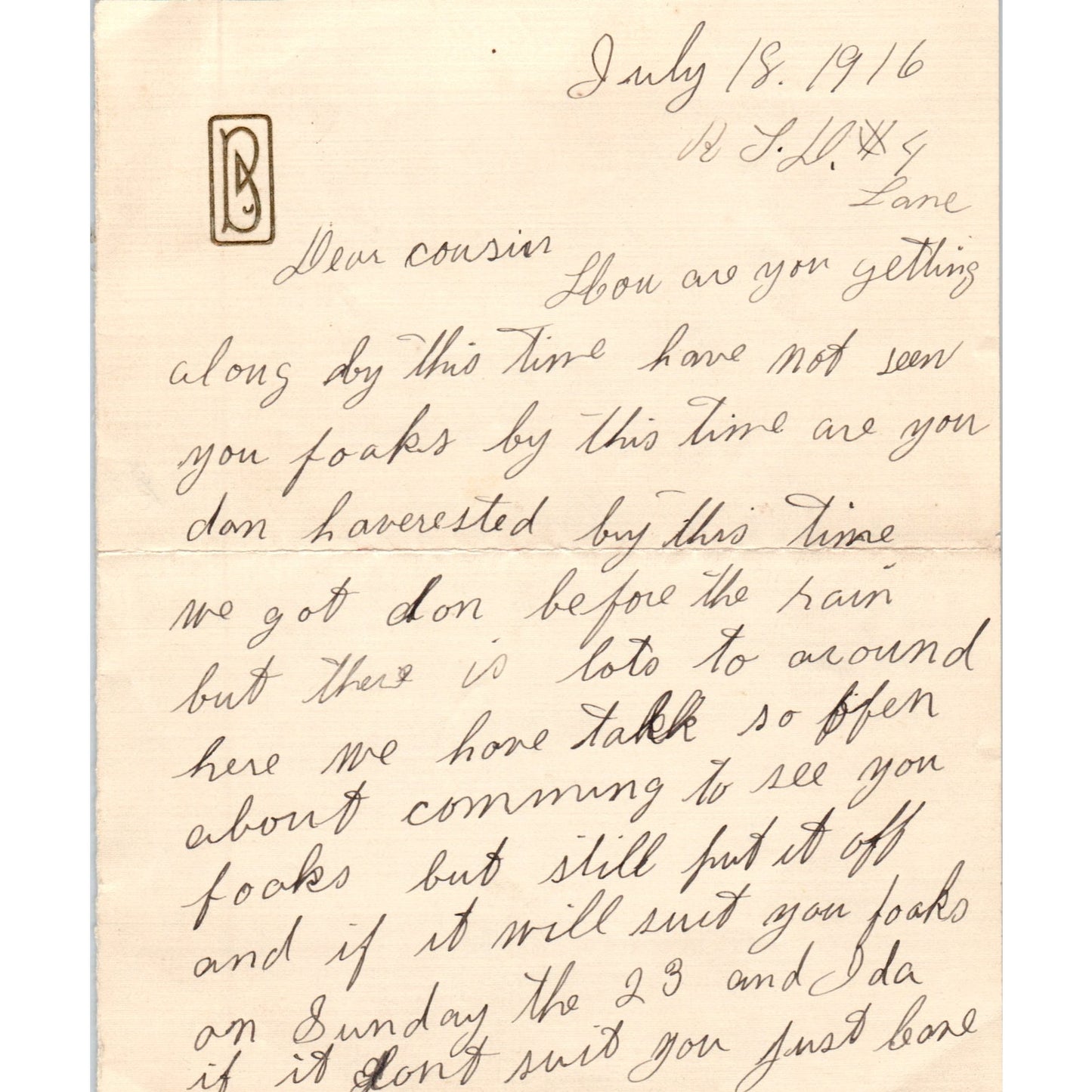 1916 Handwritten Letter - Anna M. Breckbill D21