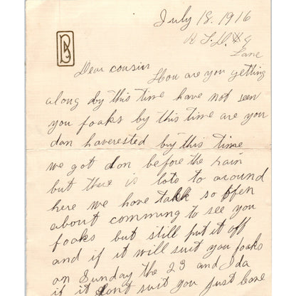 1916 Handwritten Letter - Anna M. Breckbill D21