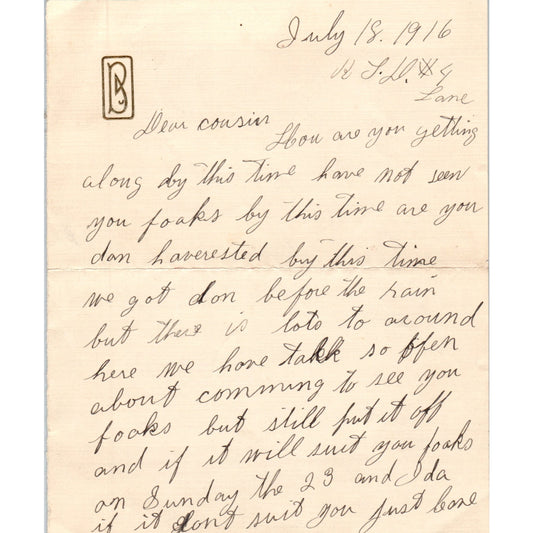 1916 Handwritten Letter - Anna M. Breckbill D21