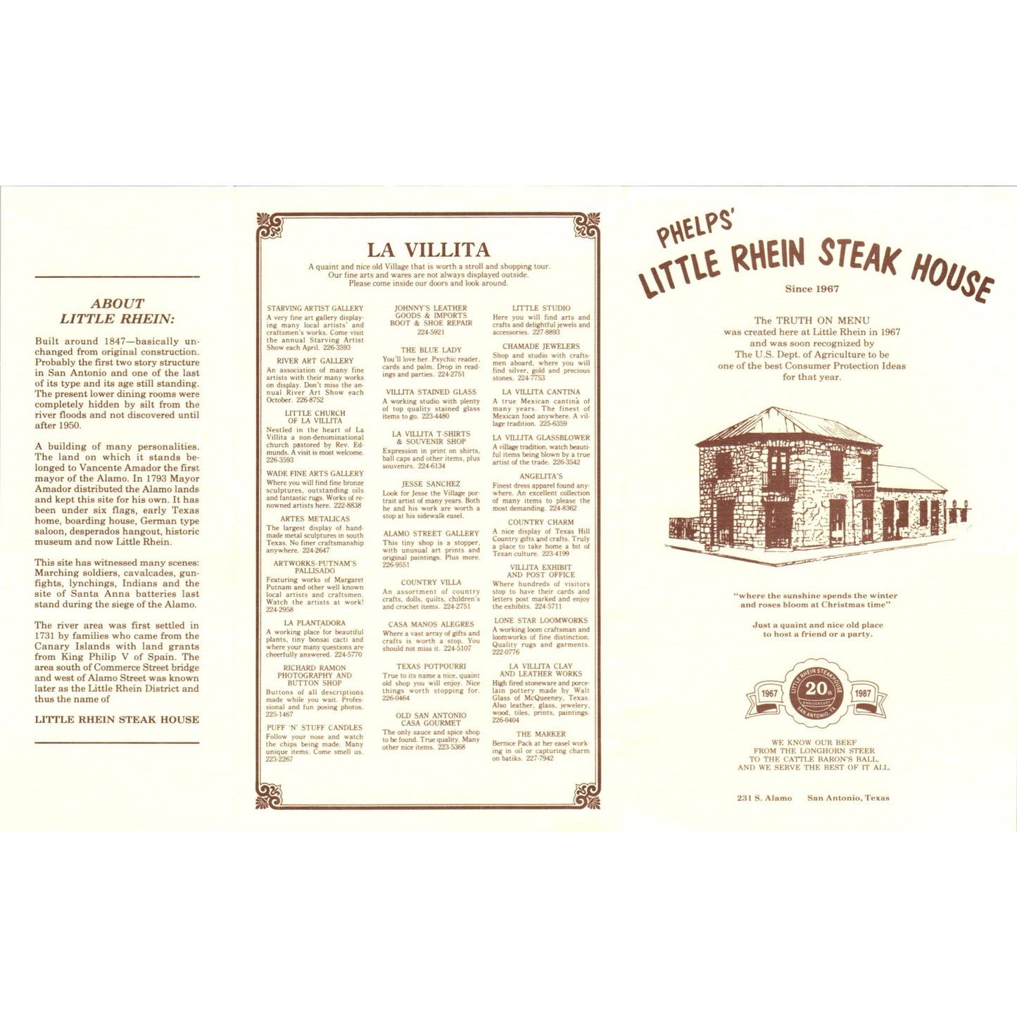 1970s Phelps' Little Rhein Steak House Pocket Menu San Antonio TX TF4-BC