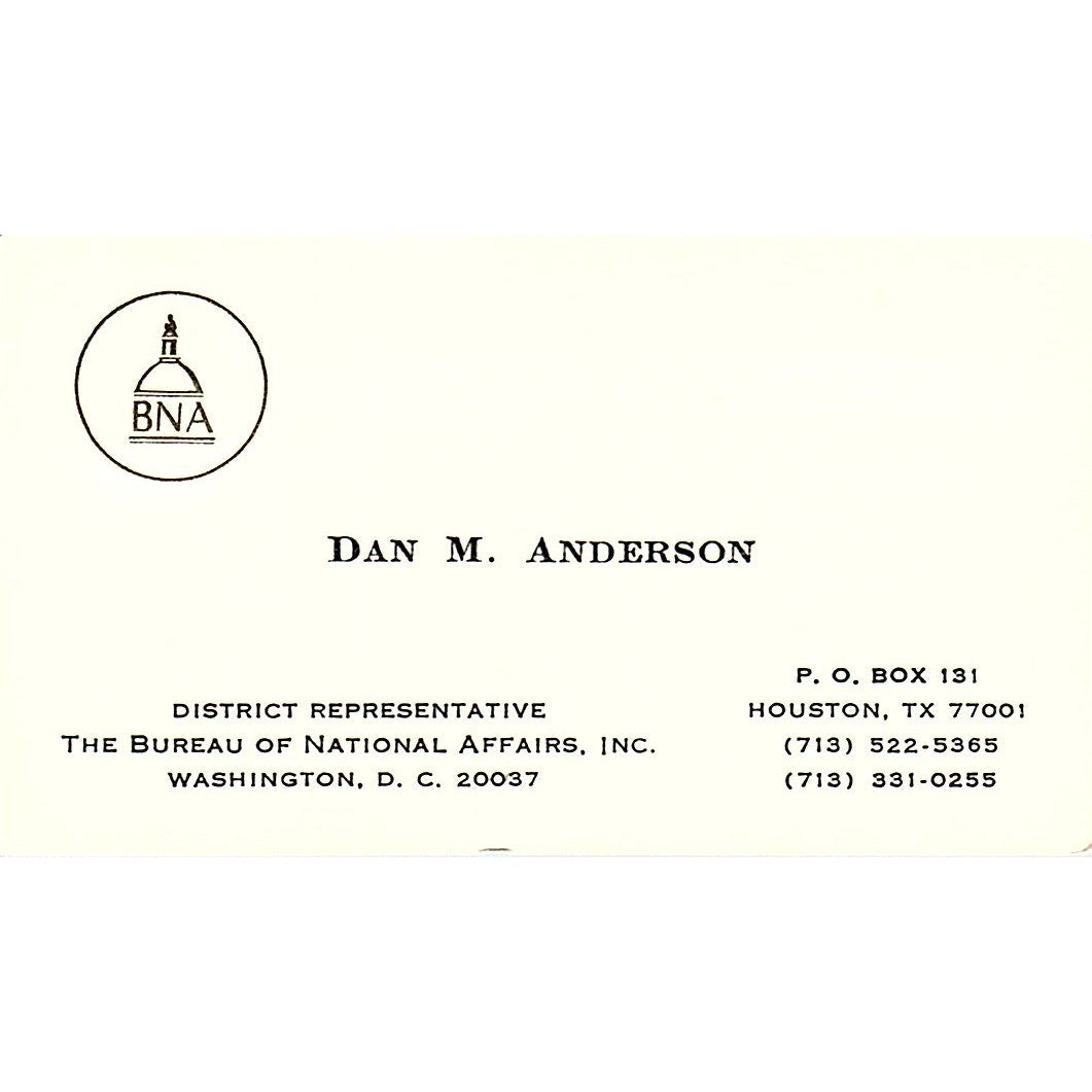 The Bureau of National Affairs Dan M. Anderson Houston TX Business Card SSB4-B12
