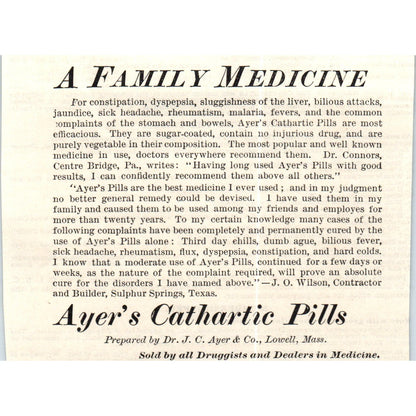 Ayer's Family Medicine Cathartic Pills c1890 Victorian Ad AE8-CH1