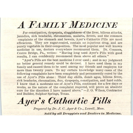 Ayer's Family Medicine Cathartic Pills c1890 Victorian Ad AE8-CH1