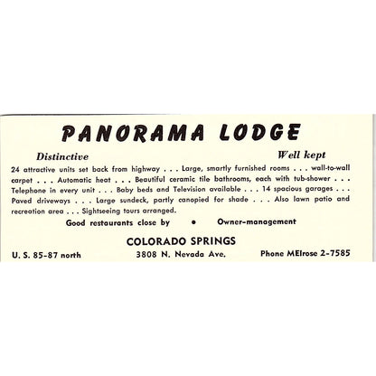 Panorama Lodge Colorado Springs CO 1958 Ad AG1-M2
