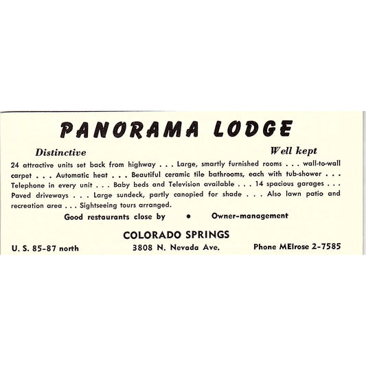 Panorama Lodge Colorado Springs CO 1958 Ad AG1-M2
