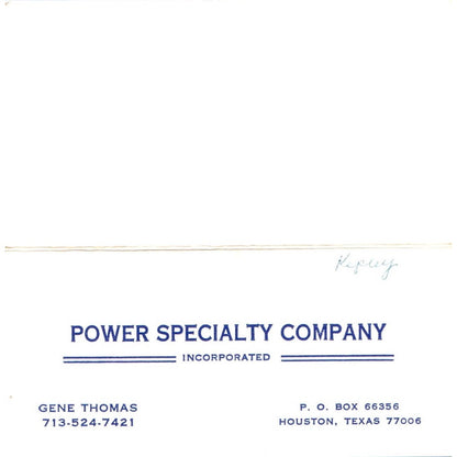 Power Specialty Co Gene Thomas Houston TX Vintage Business Card SD4-B1