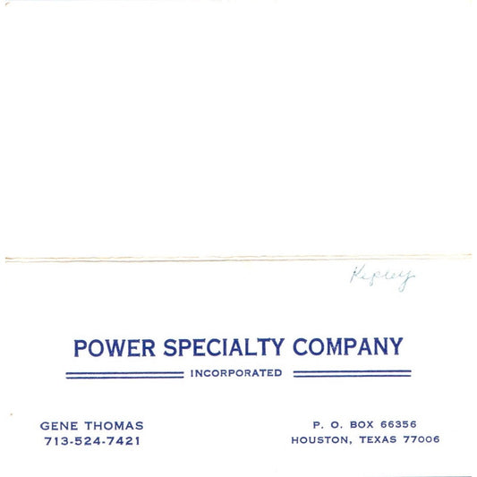 Power Specialty Co Gene Thomas Houston TX Vintage Business Card SD4-B1