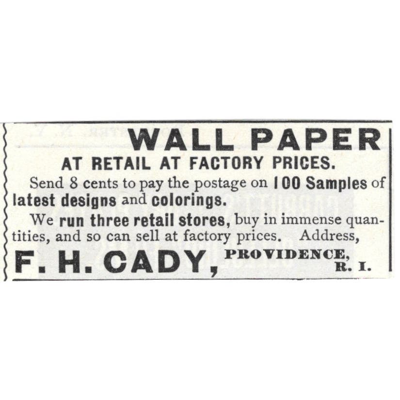 F.H. Cady Wallpaper Providence RI c1890 Victorian Ad AE8-CH11
