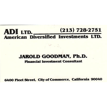 American Diversified Jarold Goodman City of Commerce Business Card SF3-B4