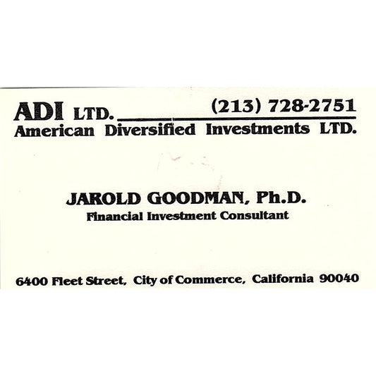 American Diversified Jarold Goodman City of Commerce Business Card SF3-B4