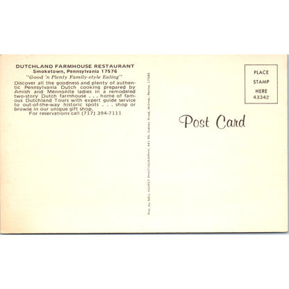 Dutchland Farmhouse Restaurant Smoketown Pennsylvania Dutch Country Postcard PD8