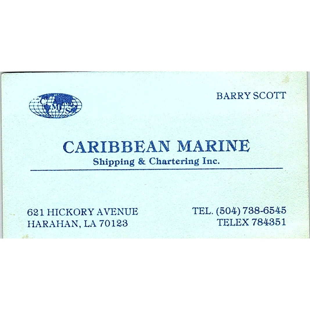 Barry Scott Caribbean Marine Harahan LA Vintage Business Card SC9-B4