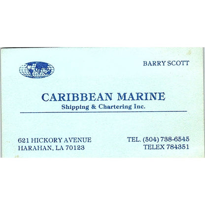 Barry Scott Caribbean Marine Harahan LA Vintage Business Card SC9-B4