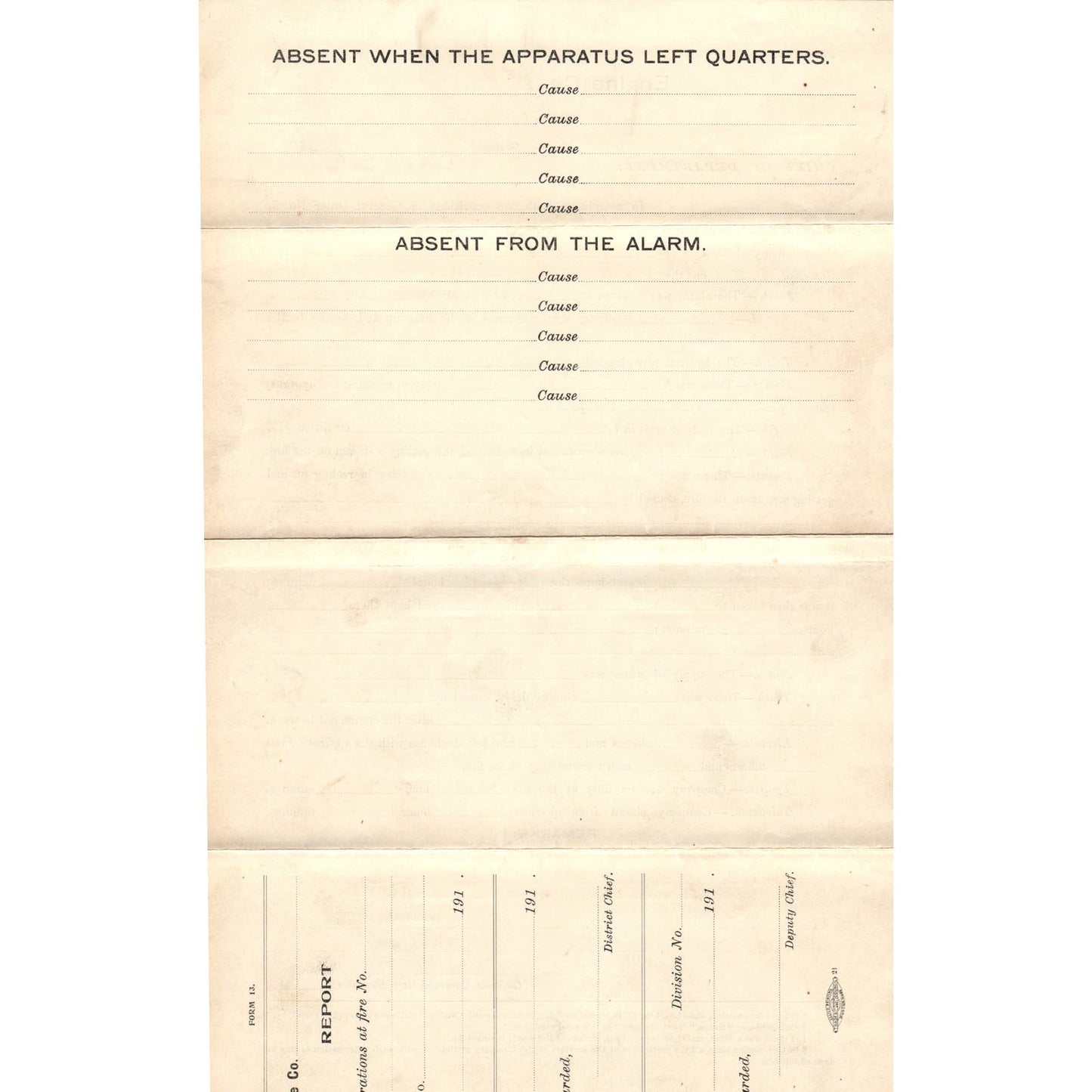 c1910 Boston Fire Department Report Form Blank AE9-X2