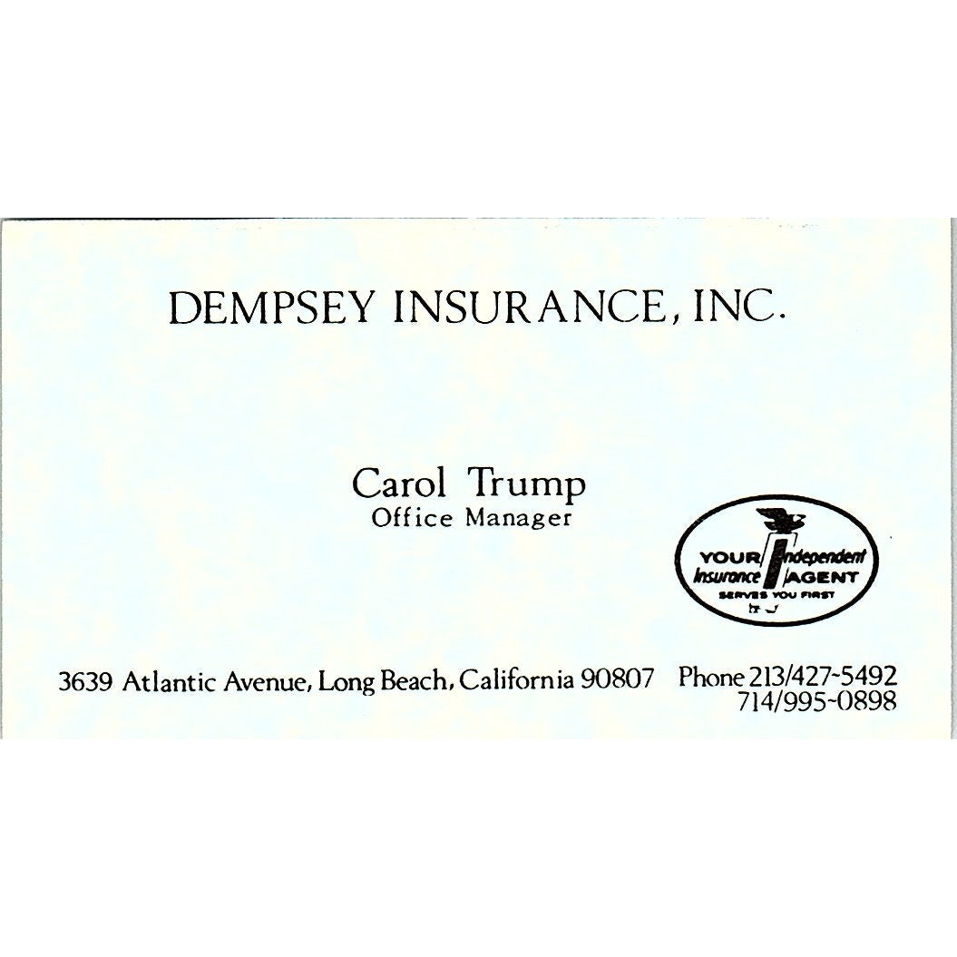 Carol Trump Dempsey Insurance Inc Long Beach Vintage Business Card SD9-B11