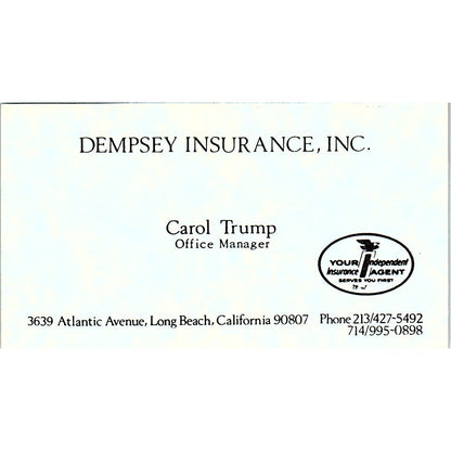 Carol Trump Dempsey Insurance Inc Long Beach Vintage Business Card SD9-B11