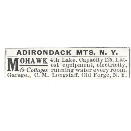 Mohawk & Cottages Adirondack Mts. Old Forge NY CM. Longstaff c1918 Ad AE5-SV2