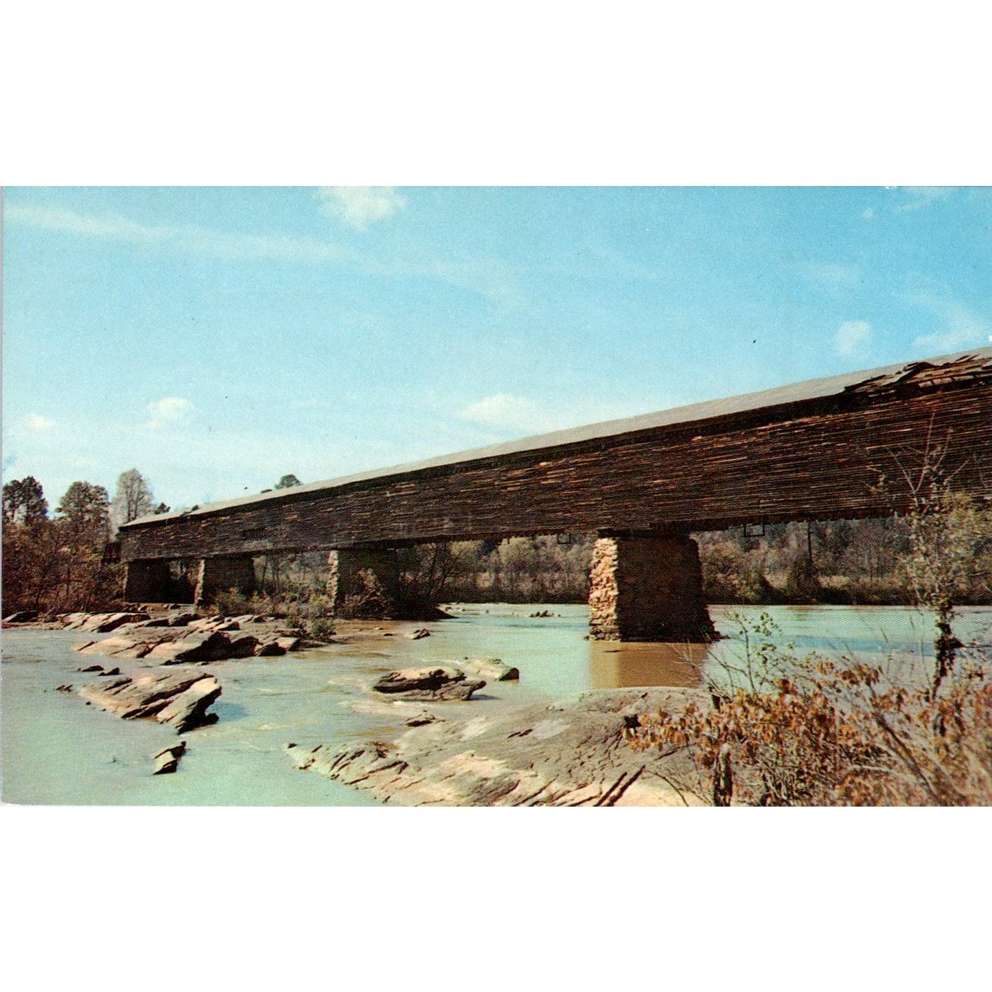 Horseshoe Bend Bridge Alexander City AL Covered Bridge Postcard PB13