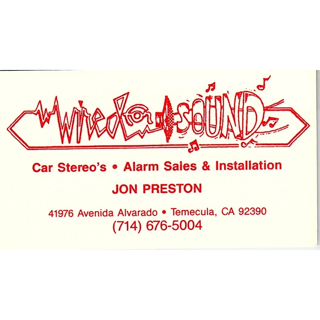 Wired Sound Car Audio Jon Preston Temecula CA Vintage Business Card SC9-B10