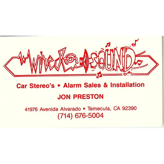 Wired Sound Car Audio Jon Preston Temecula CA Vintage Business Card SC9-B10