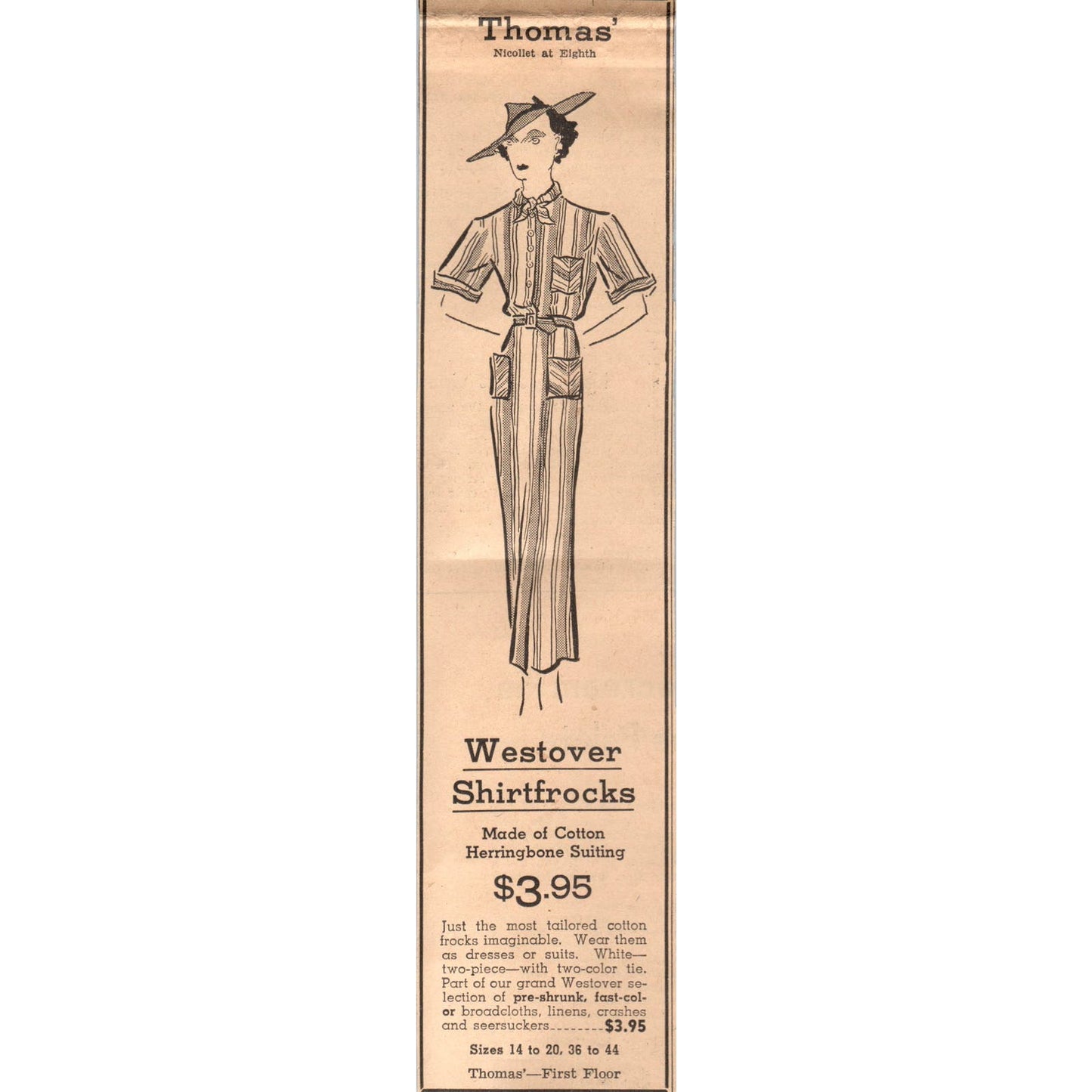 Thomas' Dept Store Westover Shirtfrocks 2x8" 1935 Minneapolis Journal Ad AE7-N1