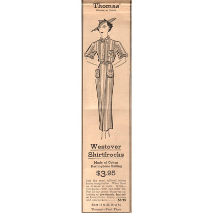 Thomas' Dept Store Westover Shirtfrocks 2x8" 1935 Minneapolis Journal Ad AE7-N1