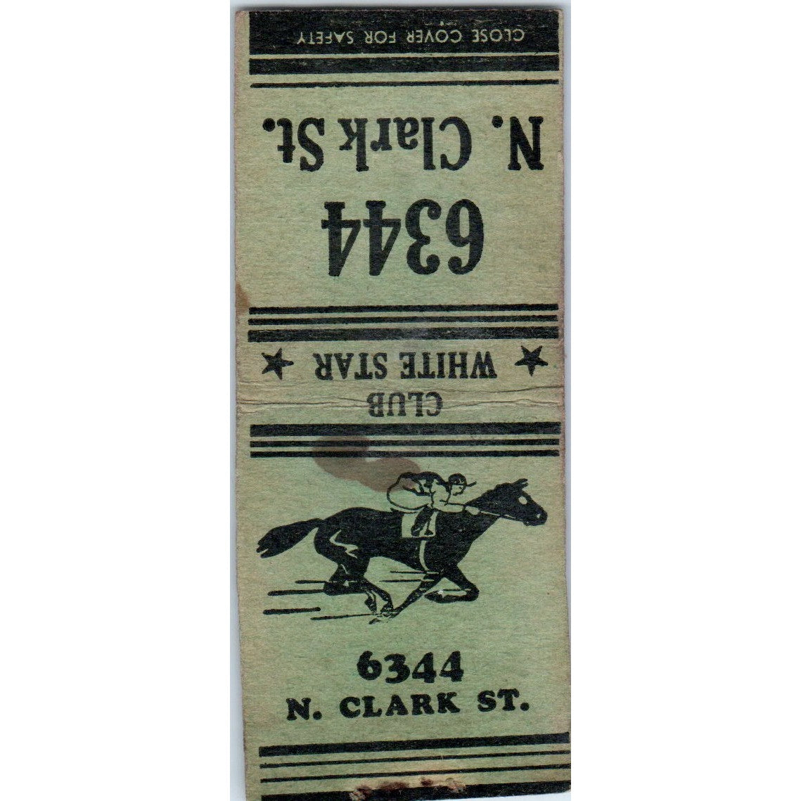 Club White Star Horse Racing 6344 N. Clark St. Vintage Matchbook Cover SD4-Y7