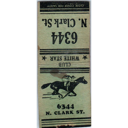 Club White Star Horse Racing 6344 N. Clark St. Vintage Matchbook Cover SD4-Y7
