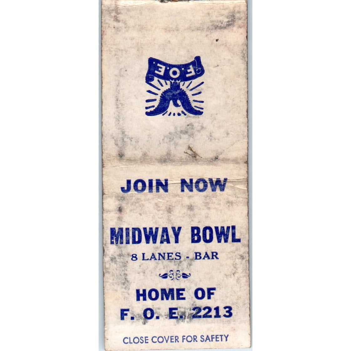 Midway Bowl 8 Lanes Bar F.O.E. Aerie 2213 Eau Claire WI Vintage Matchbook SD4-Y2