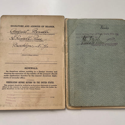 August Borrelli Brooklyn New York WWI Antique 1921 Passport TK3-CC1